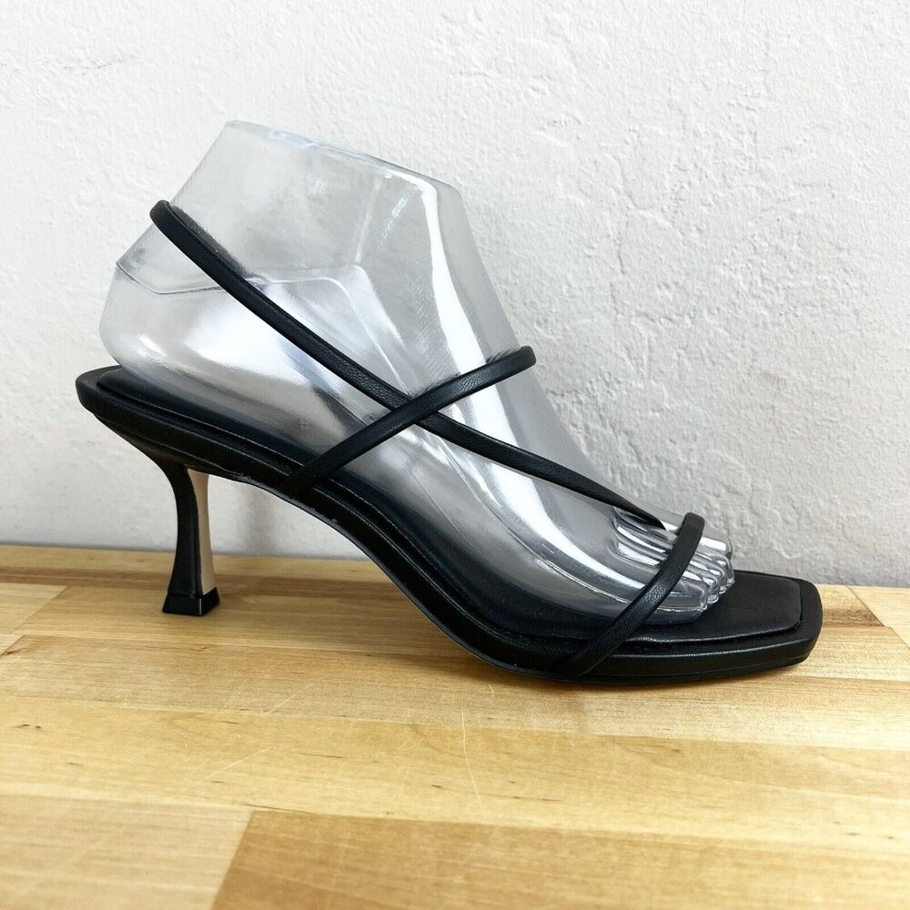 Steve Madden LOCKE Black Low Heel Sandals Square Toe Strappy Slingback Size 8